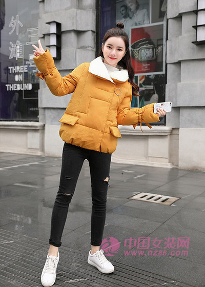 小个子女生冬季穿搭 红雨竹短款棉衣搭配牛仔裤显瘦显高！[图1]